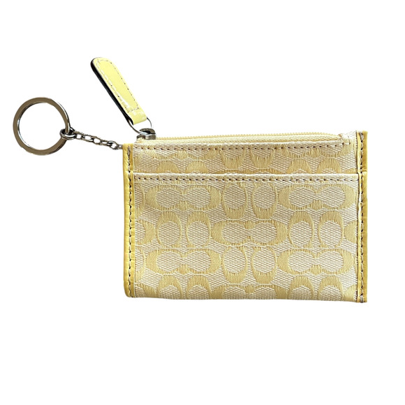 COACH Lemon Yellow Signature Canvas Leather Mini ID Credit Card Holder Key Chain - Picture 1 of 7